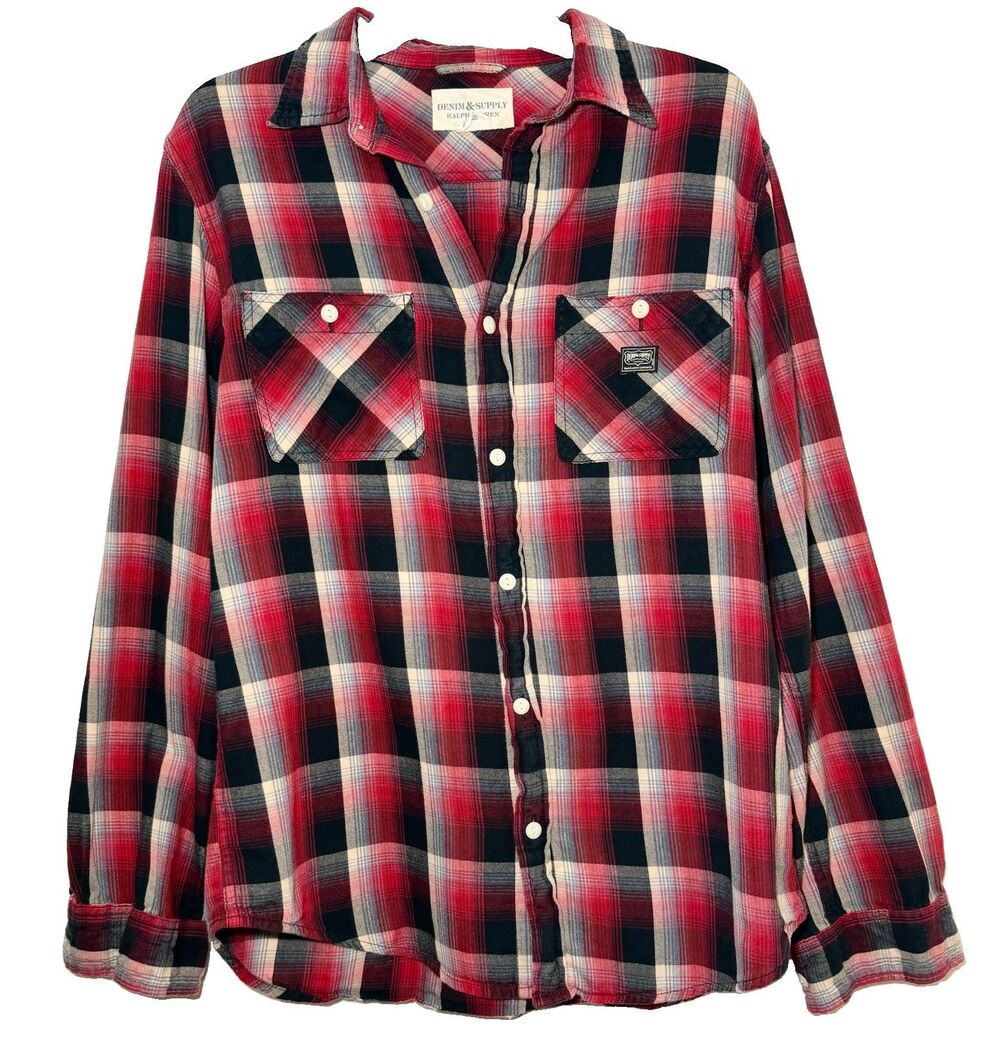 Denim & Supply Ralph Lauren Men’s M Red Black Plaid Cotton Flannel Shirt